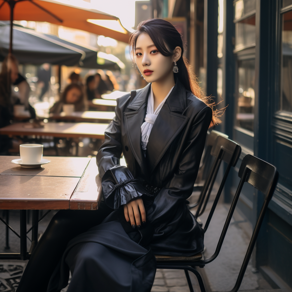 Beautiful Korean celebrity in gloves at café  ?