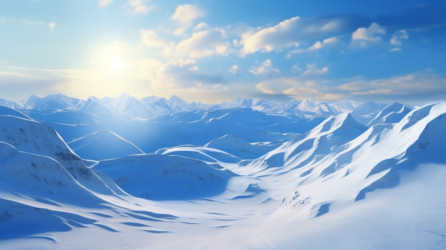 Snow-covered mountains under bright blue sky