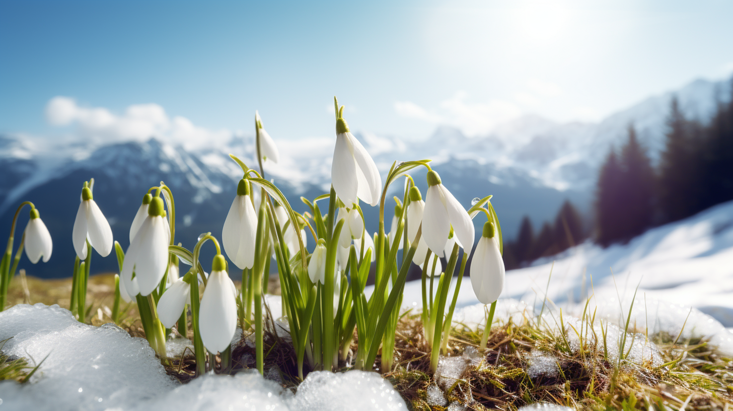 snowdrops in spring mountains