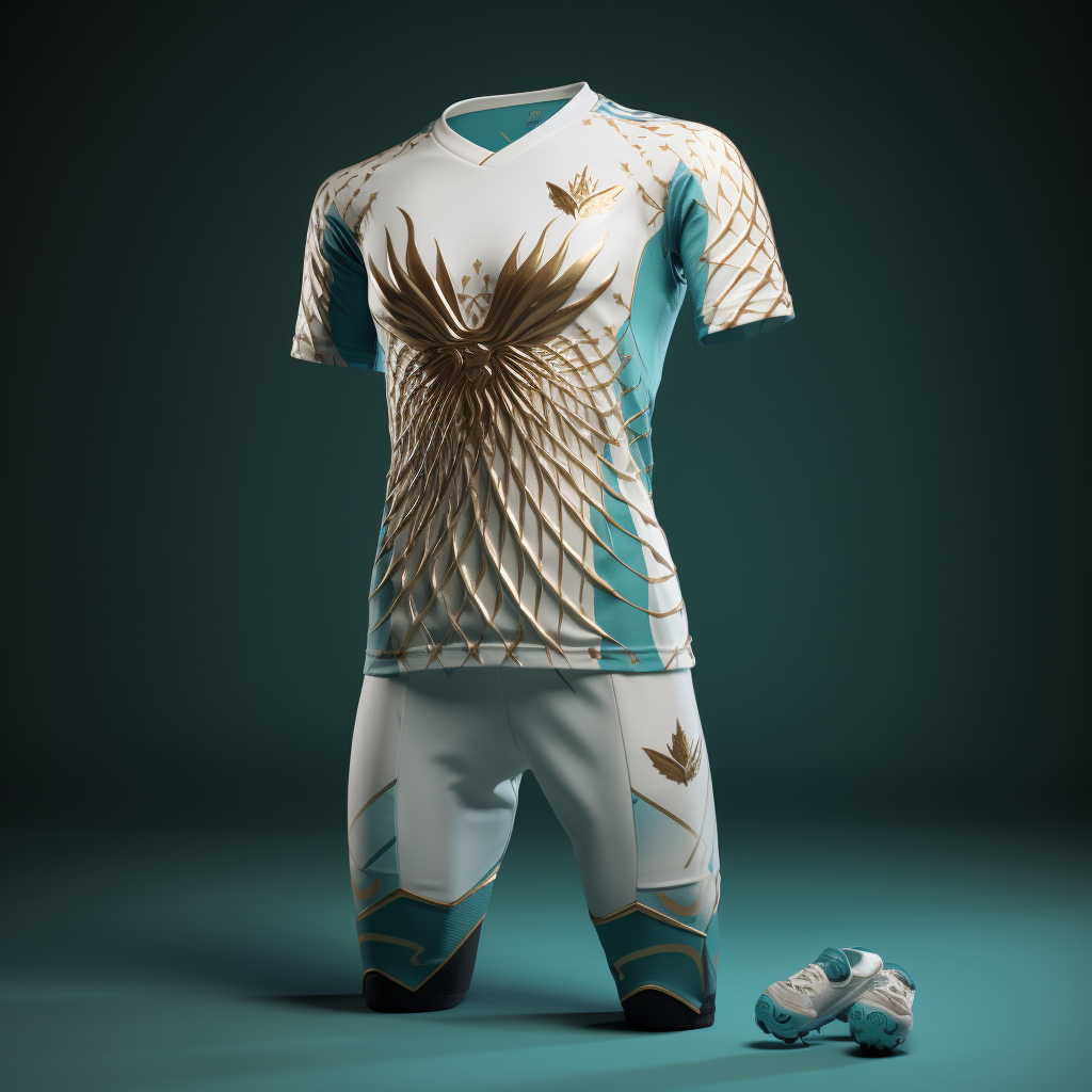 Elegant white, gold, and turquoise soccer kit