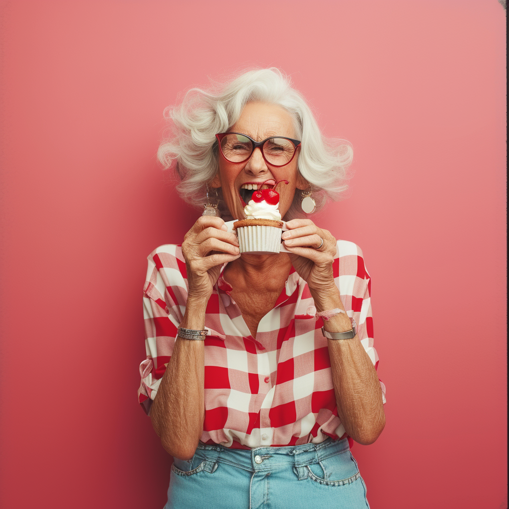 Beautiful socialite laughing with ice cream sundae