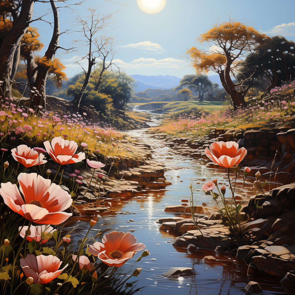 Vibrant spring flowers in garden painting