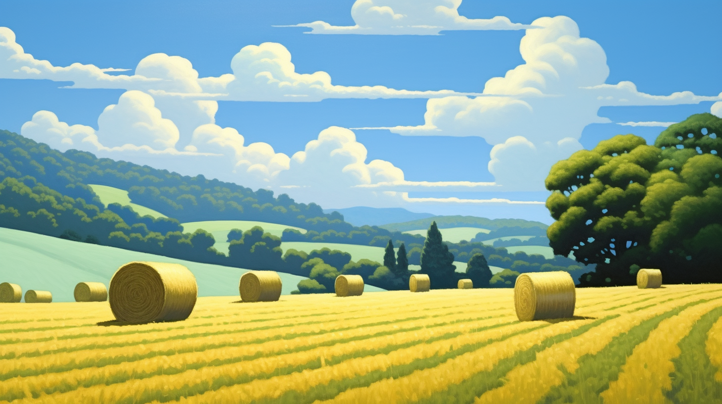 Peaceful summer farm landscape painting