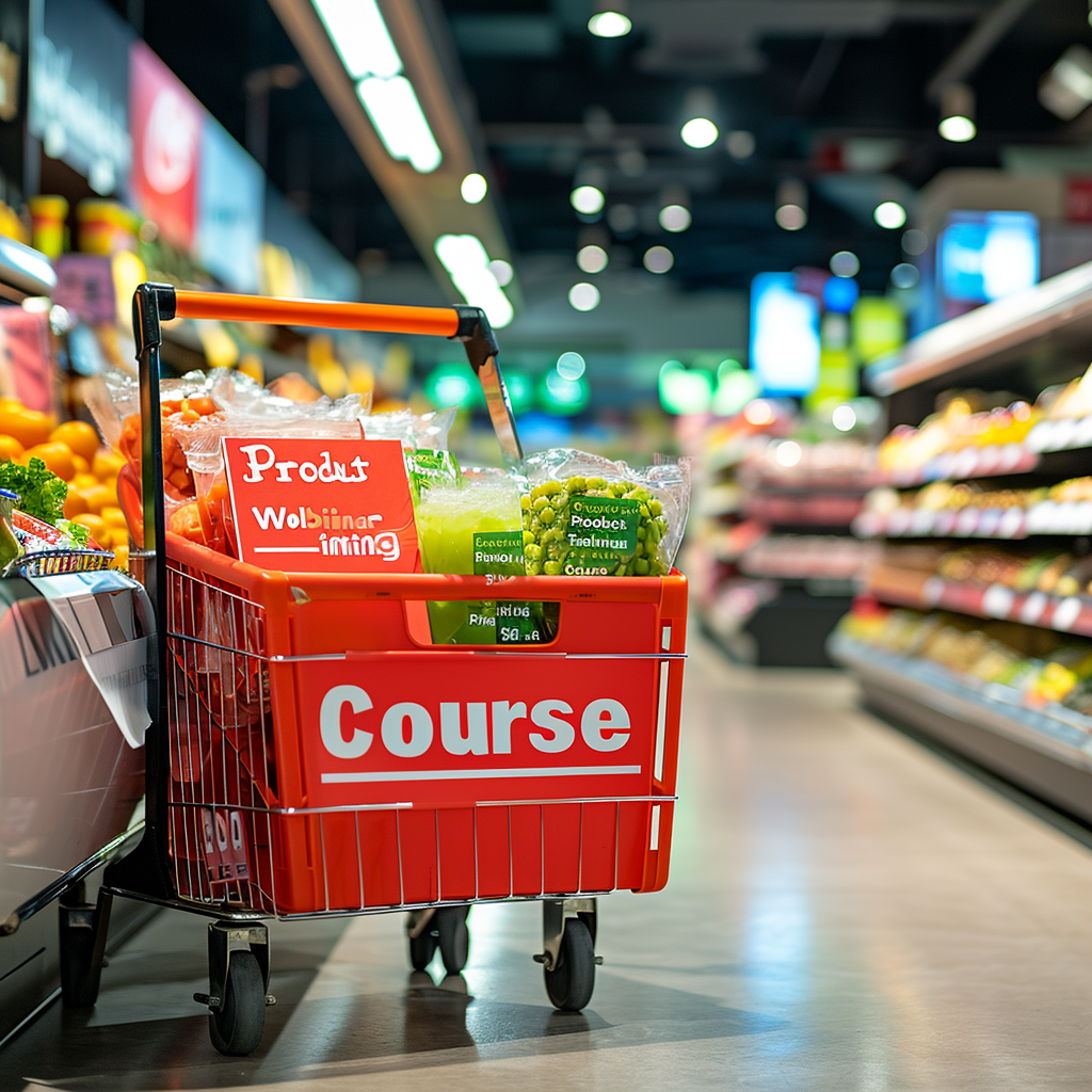 Supermarket offer basket with grocery bags