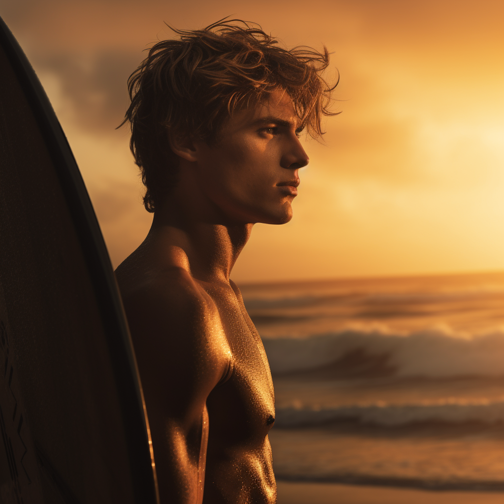 Beautiful surfer with surfboard on the beach