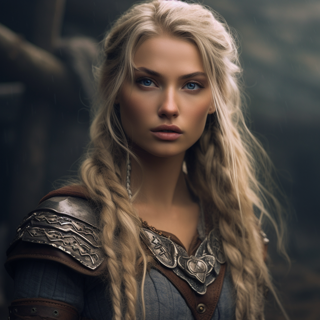 Beautiful Viking Lady with Blonde Hair and Blue Eyes