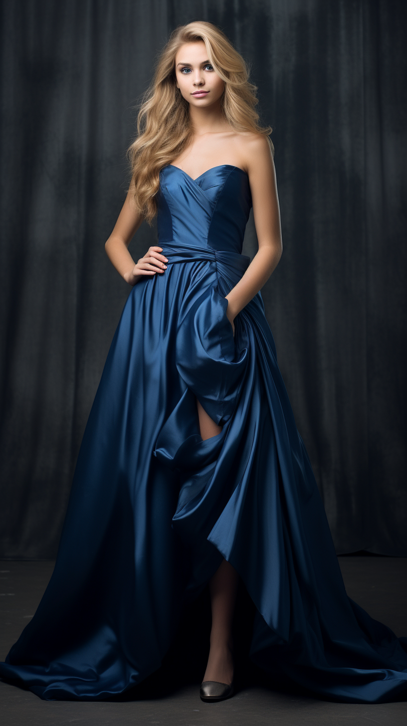 Beautiful Blonde Woman in Blue Dress