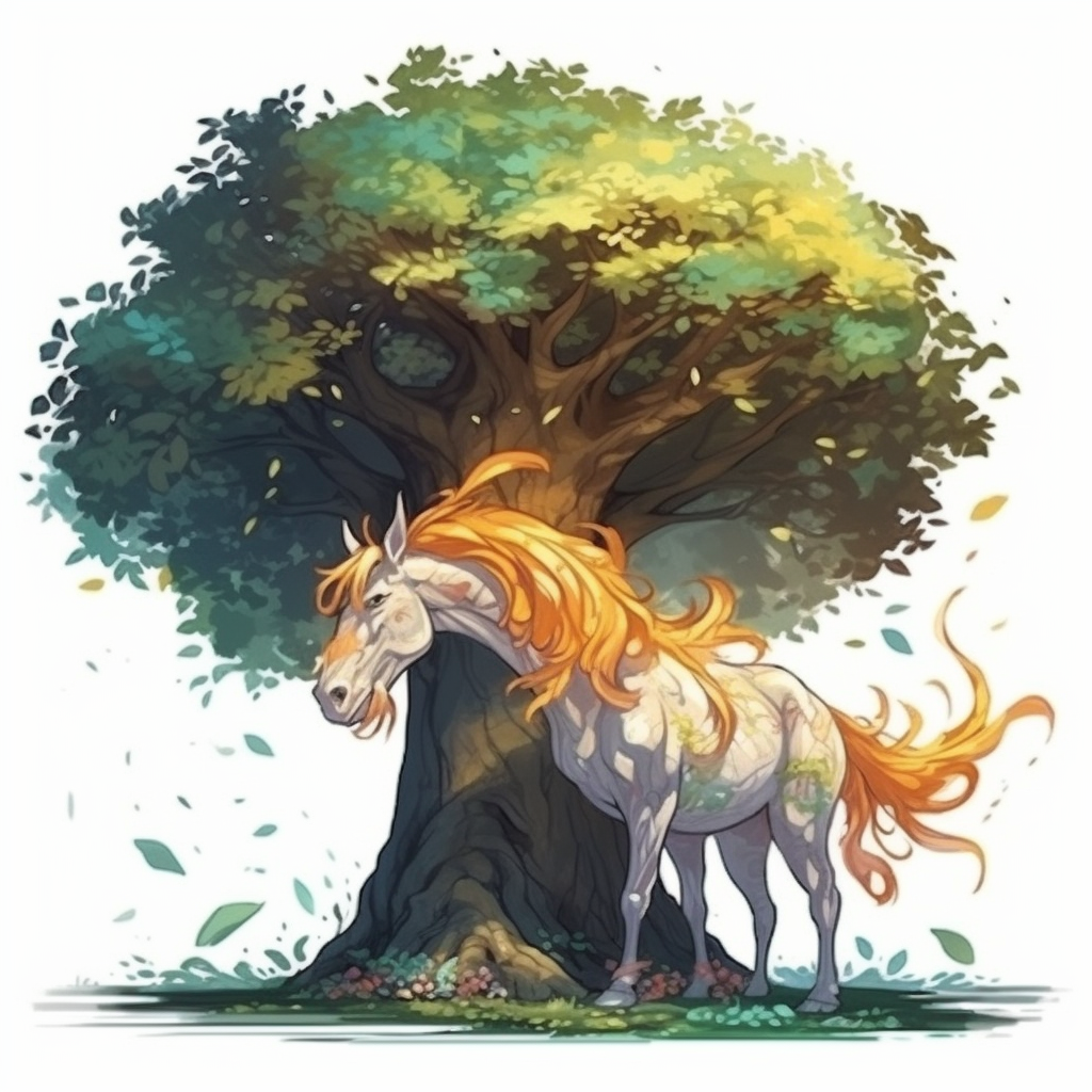 Beautiful tree with golden shiny unicorn