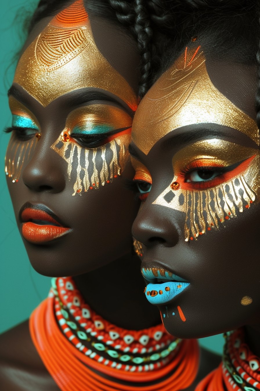 Twin girls in orange and gold makeup