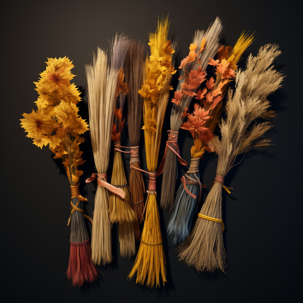 Colorful witchcraft brooms for decoration