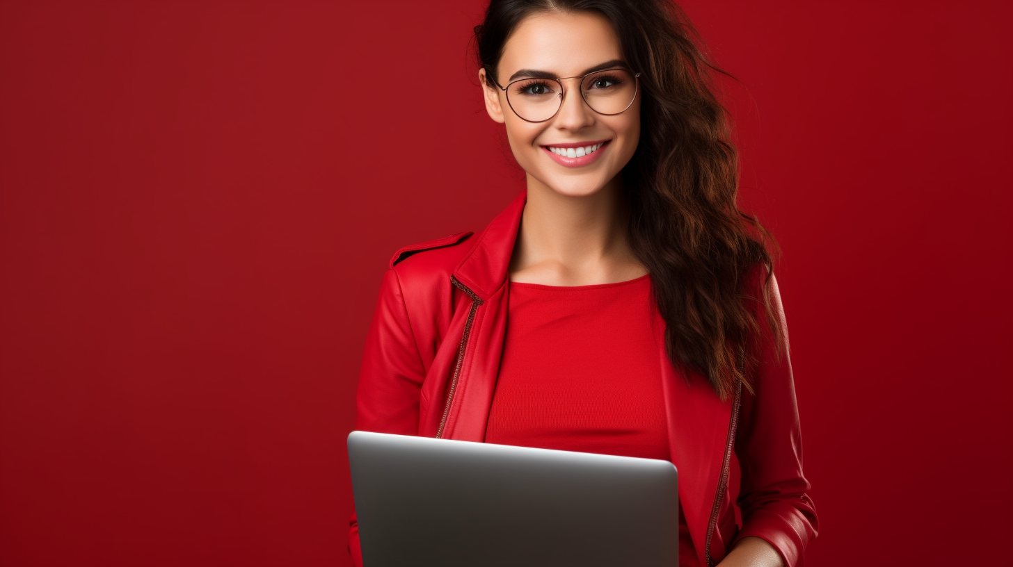 Smiling web developer Anya with laptop