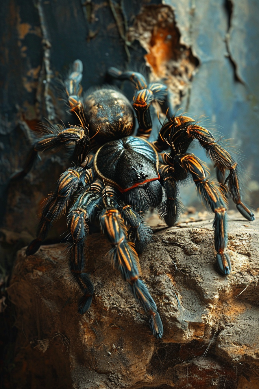 Beautiful weird humanoid tarantula in vintage studio