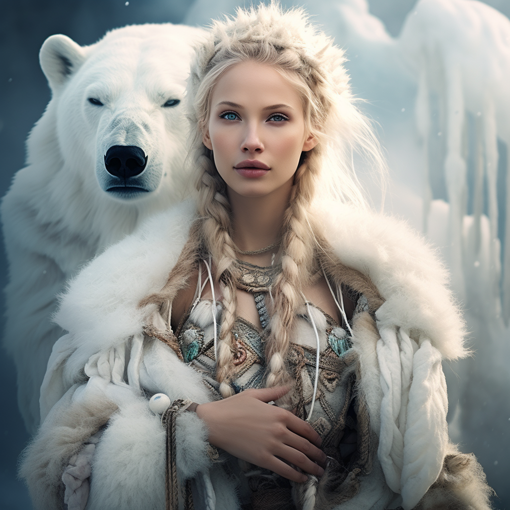 Nordic woman with braids in drippy clothes