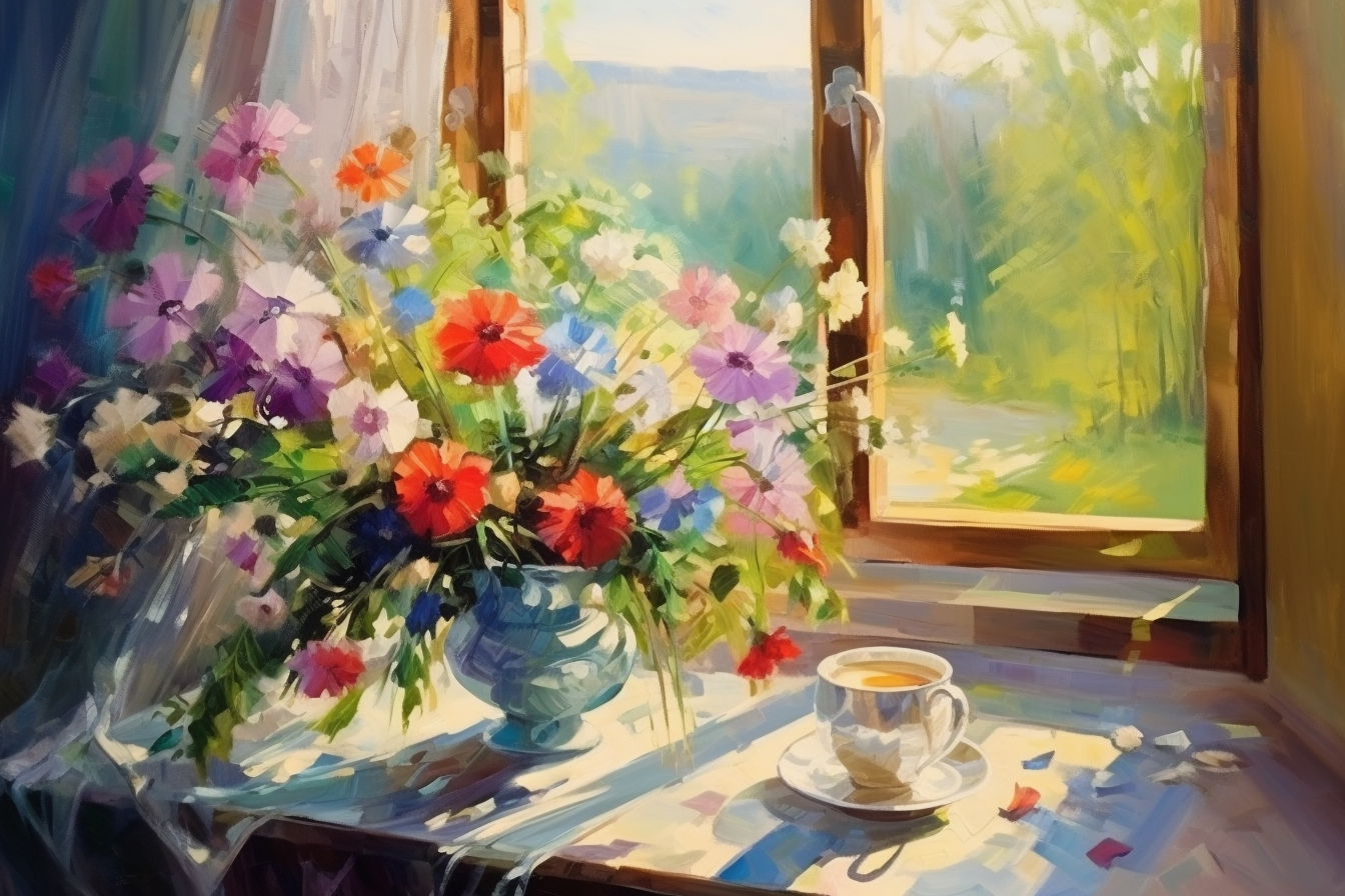 Bouquet of Beautiful Wild Flowers near Window