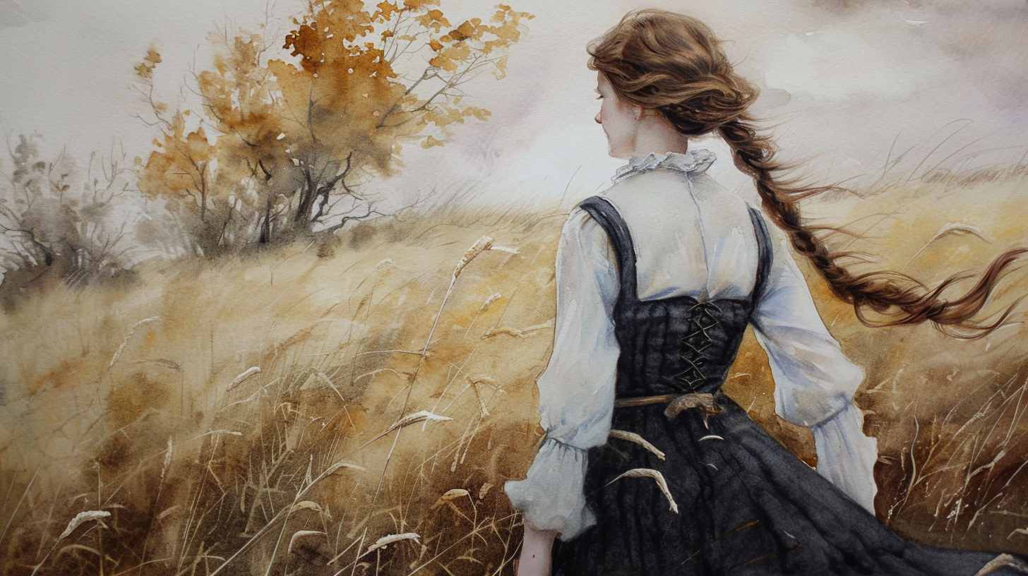 Beautiful woman with long braid in prairie setting