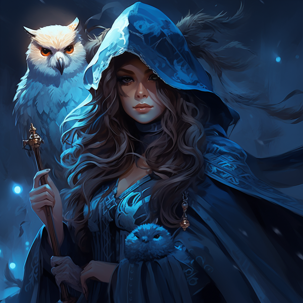 Beautiful witch with cute owl on shoulder