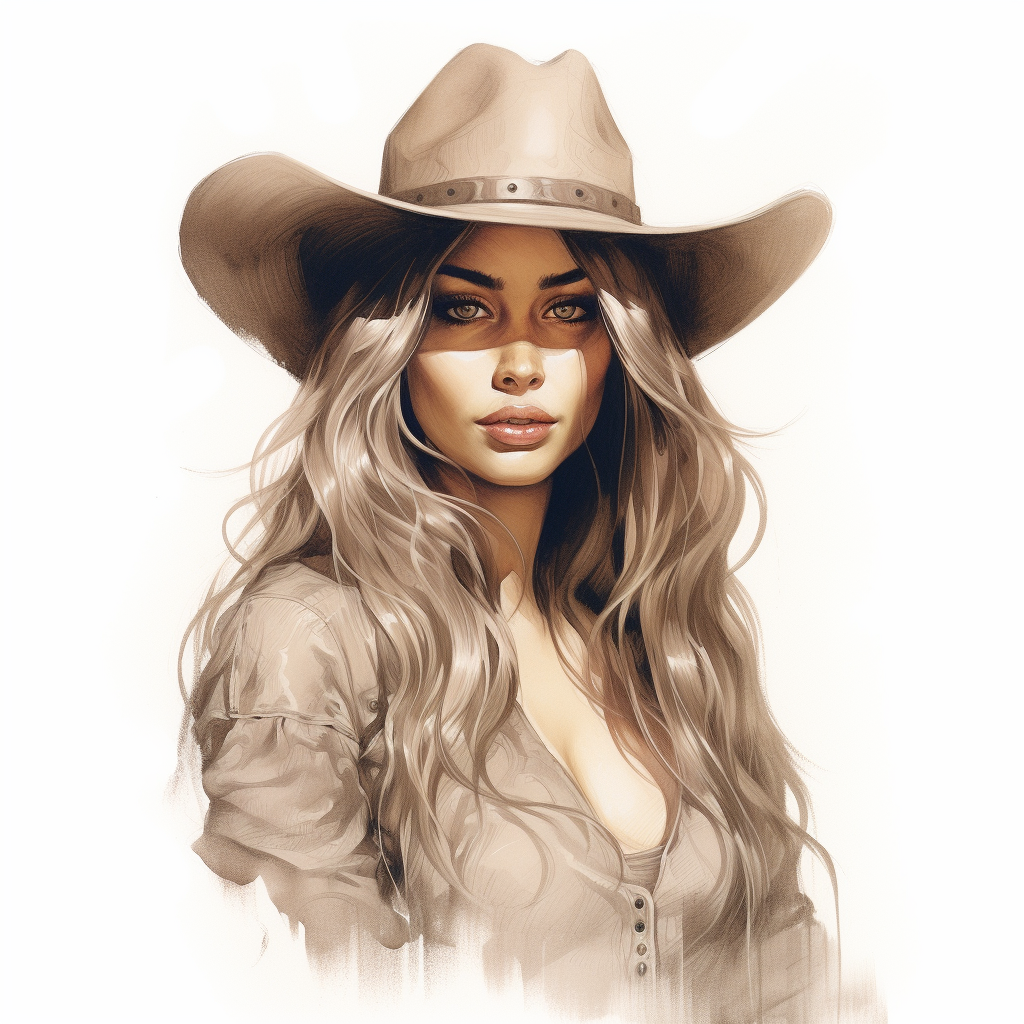 Stunning witch portrait with long hair and cowboy hat