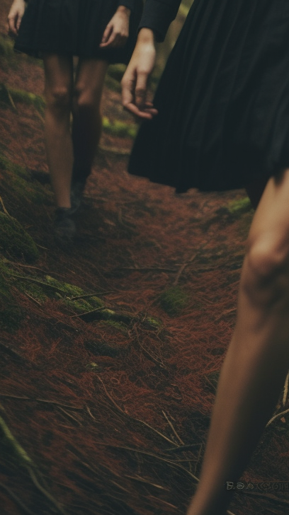 Beautiful witches performing sensual dance in the forest