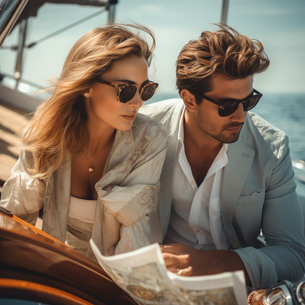 couple on yacht treasure hunt