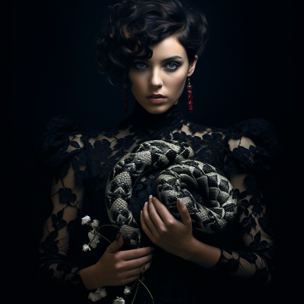 Gorgeous woman holding black bush viper