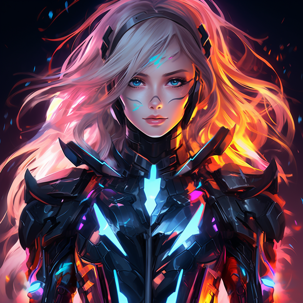 Beautiful woman in black neon armour