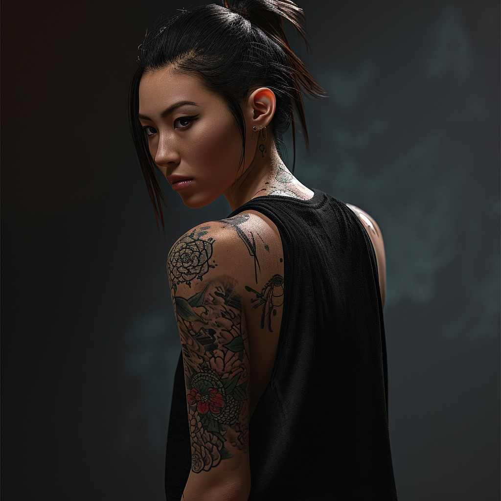 Beautiful Woman with Yakuza-style Tattoos