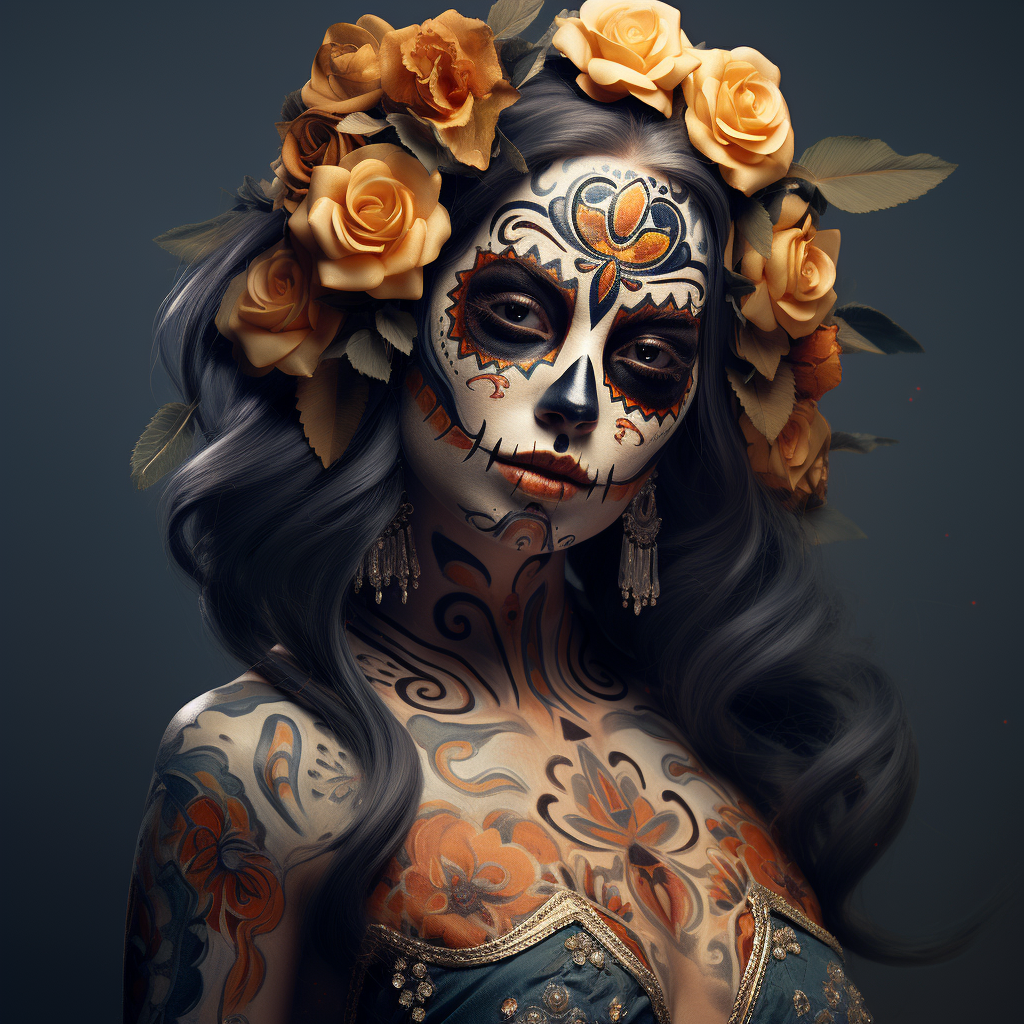 Dia de Los Muertos tattooed woman character