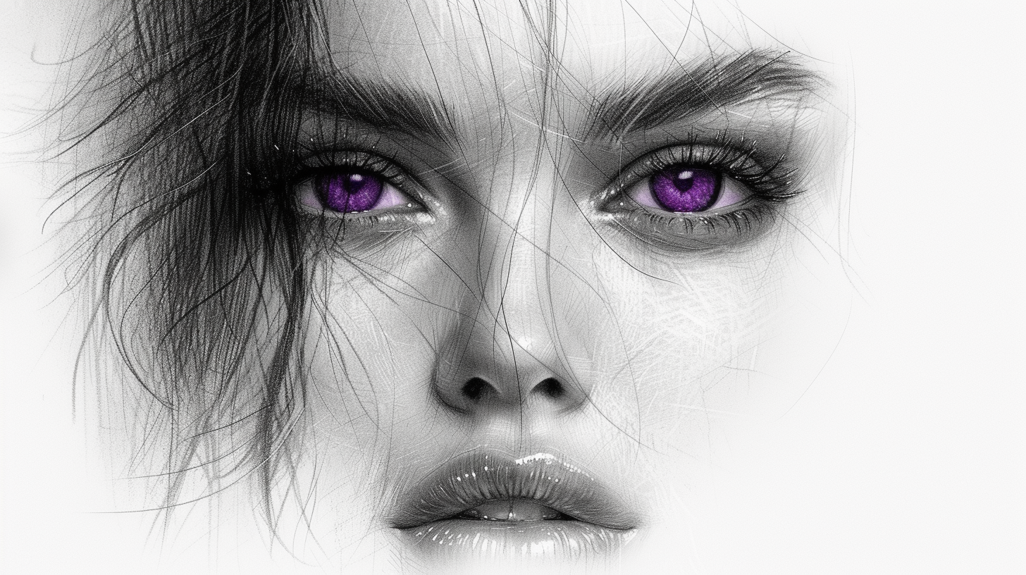 Sketch of a Beautiful Woman with Purple Eyes