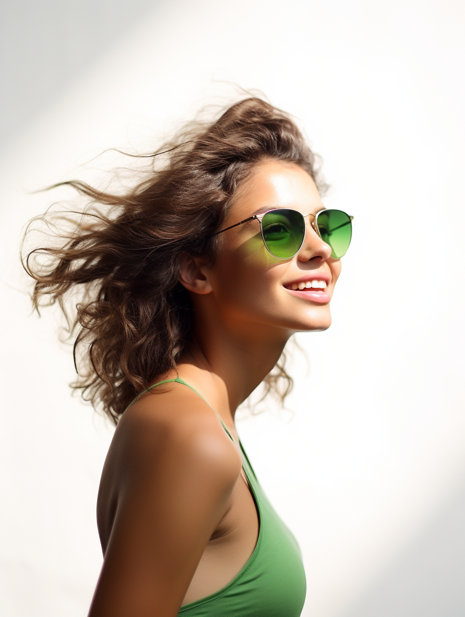 Beautiful woman wearing green sunglasses