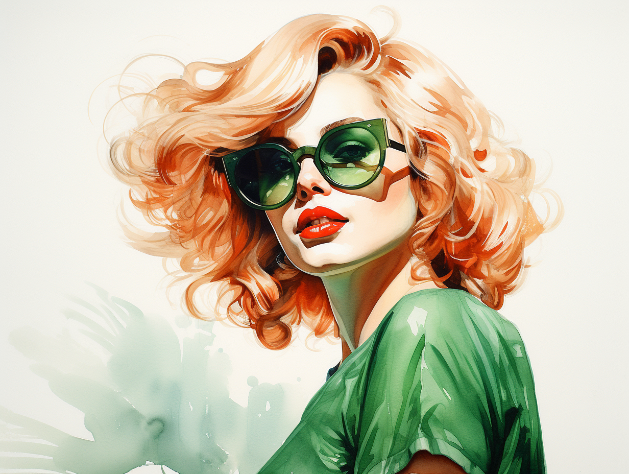 Beautiful woman wearing green sunglasses