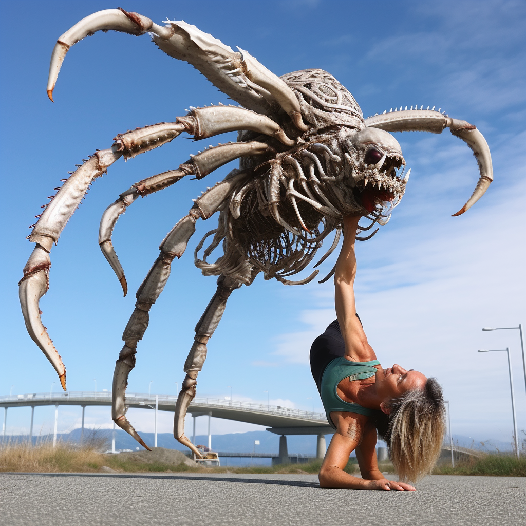 Beautiful woman in handstand scorpion pose