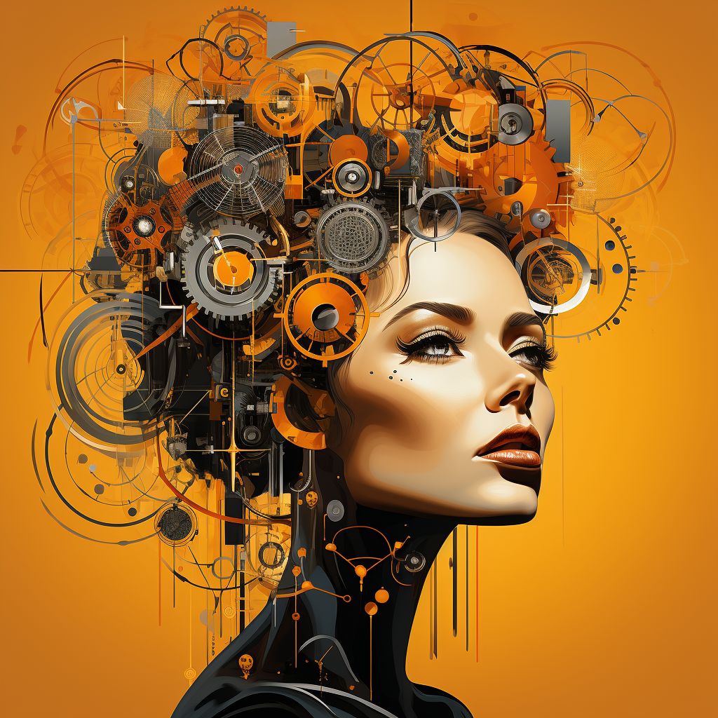 Woman with Gears as Brain Thinking