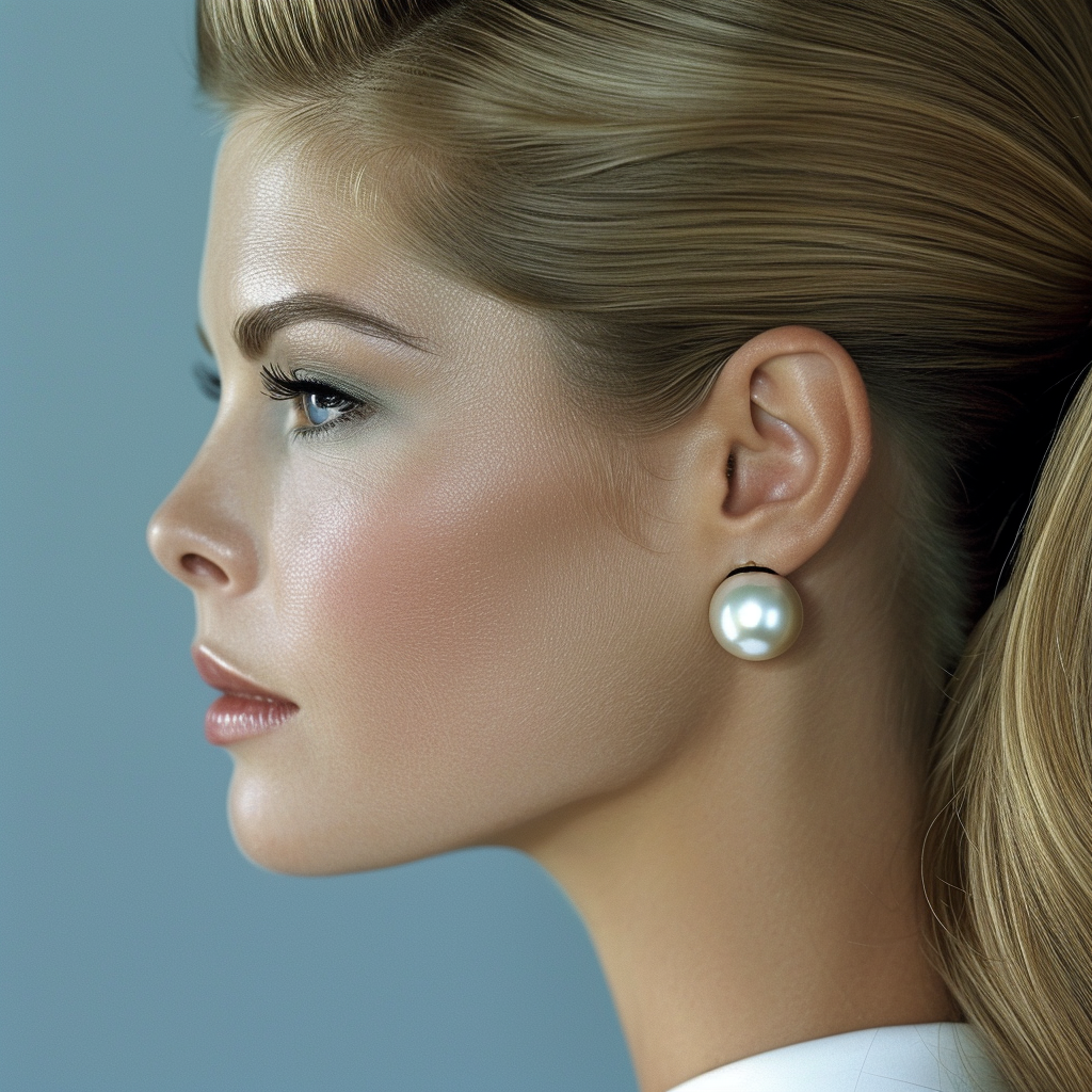 Beautiful woman with pearls headshot