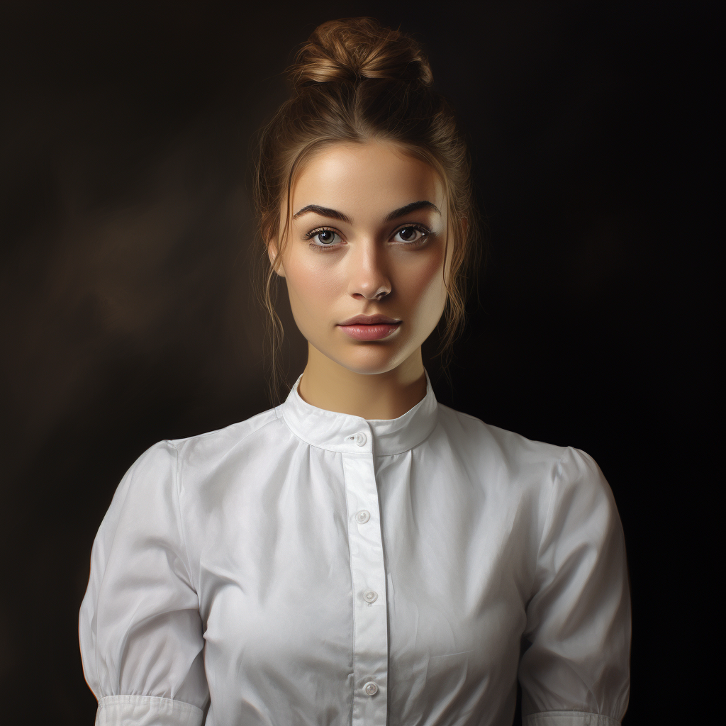 Elegant woman in maid's outfit with bun hairstyle