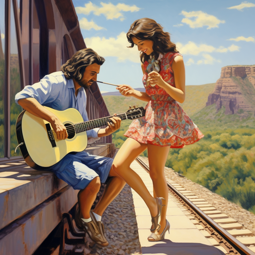 Woman playing guitar in the desert