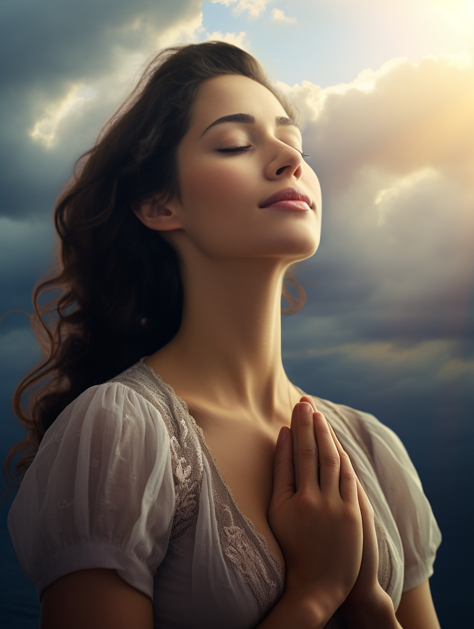 Woman praying by the sea