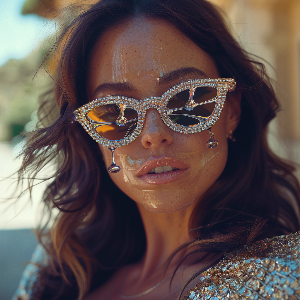 Woman wearing rhinestone sunglasses