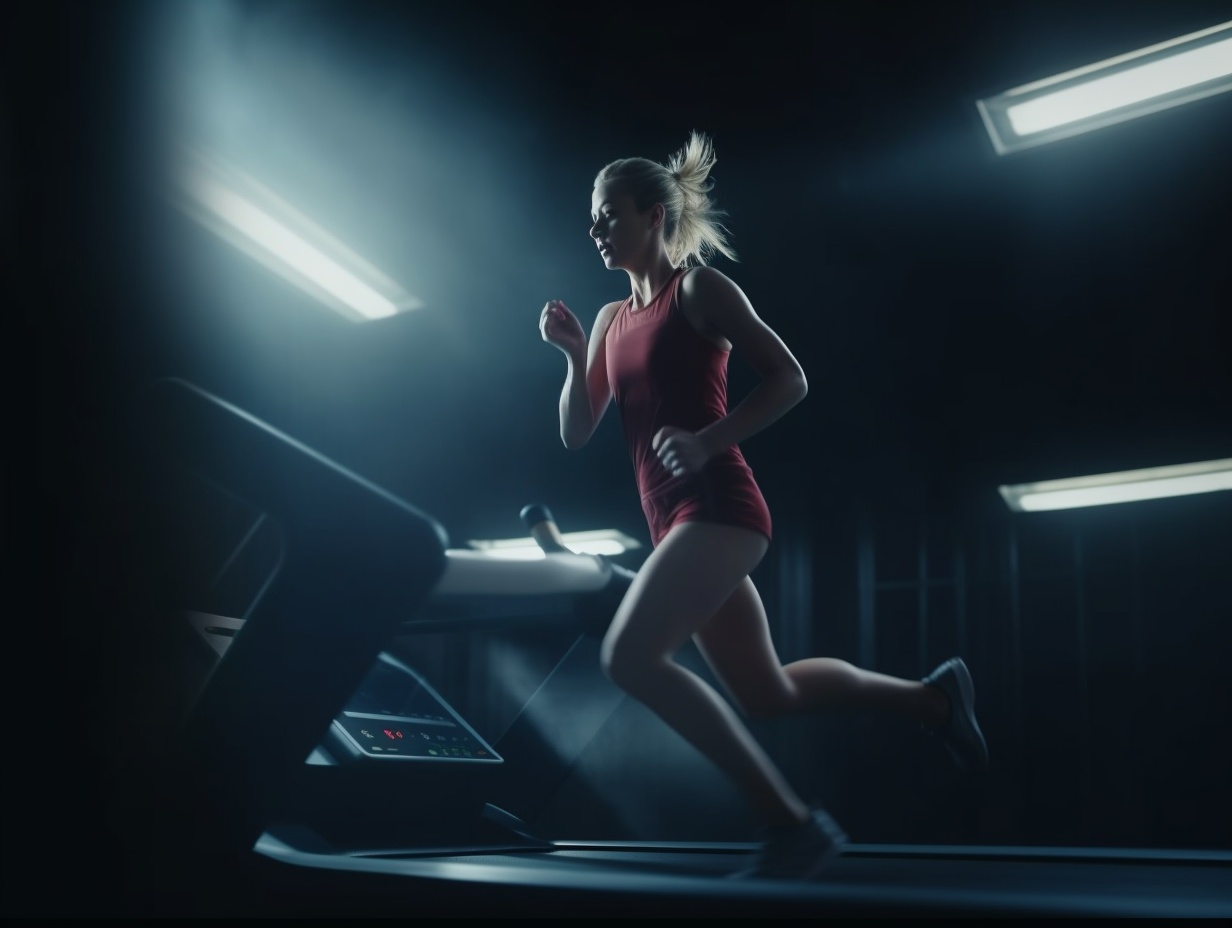 Fit and active woman running on treadmill