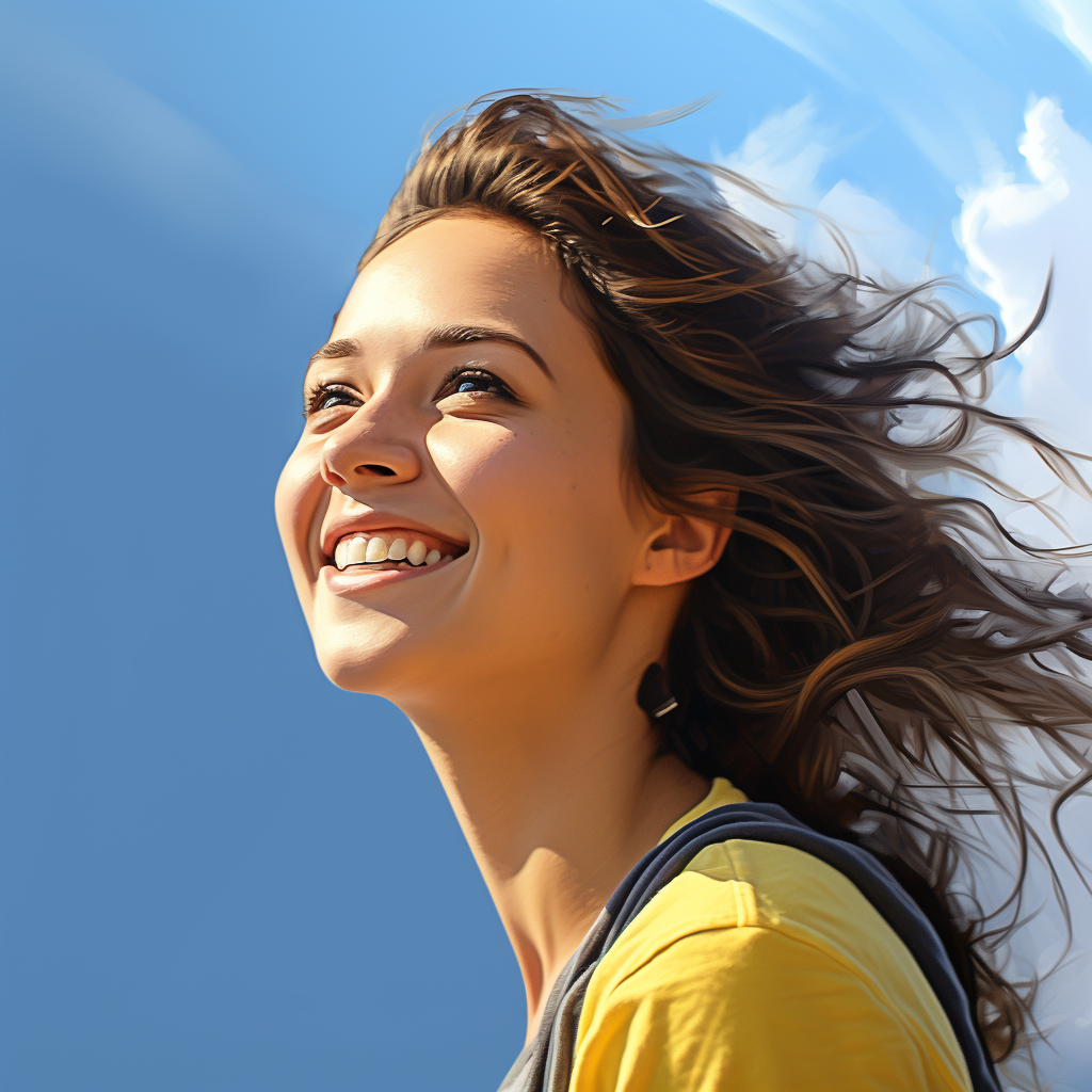 Happy woman with brown hair smiling outdoors