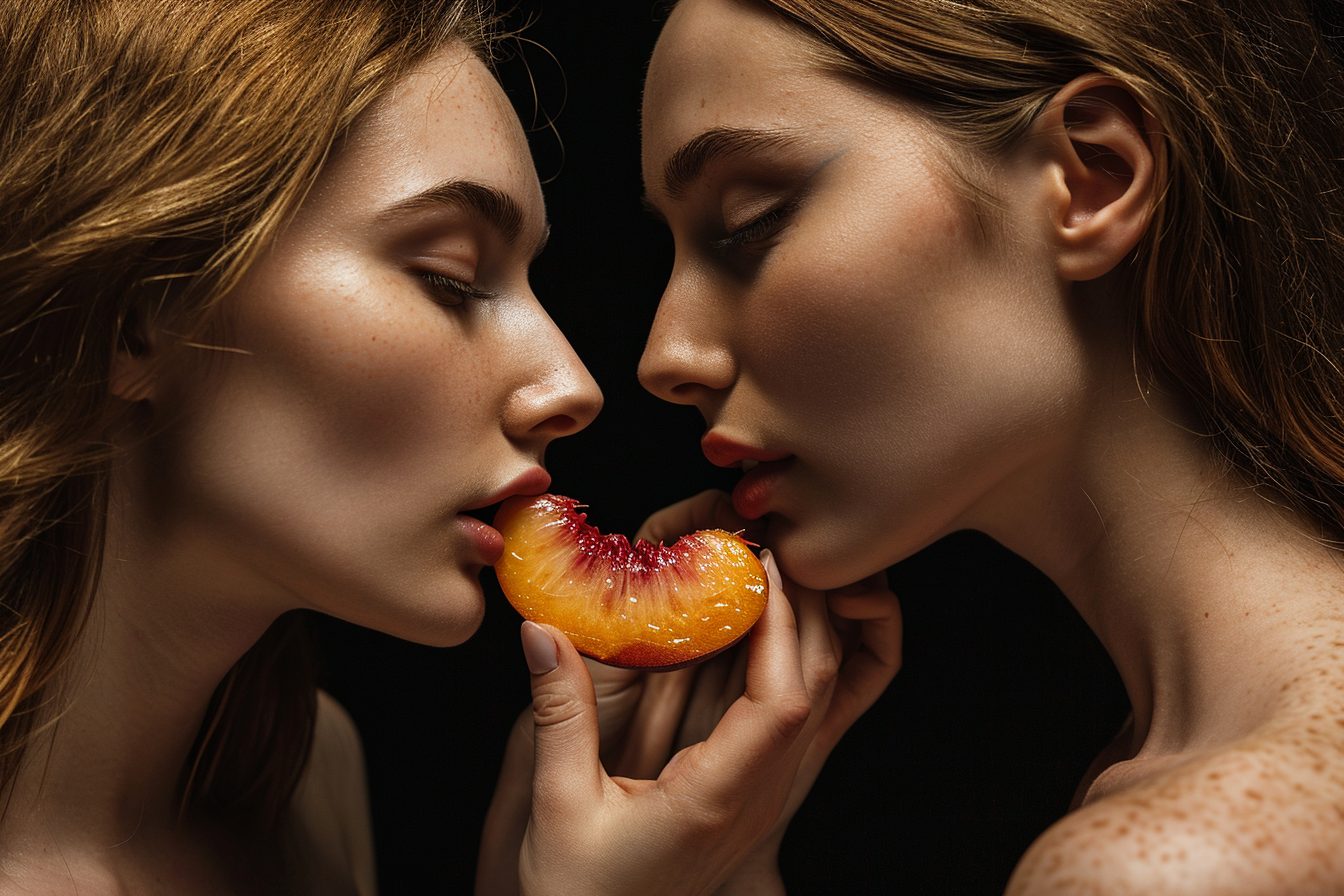 Two Women Sharing Juicy Peach