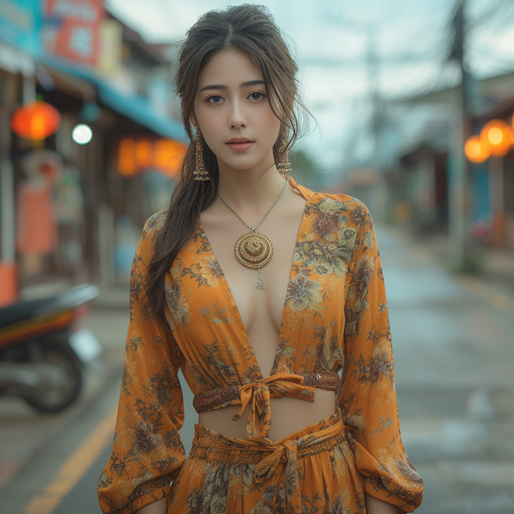 Women in Thai Traditional Clothes on Road