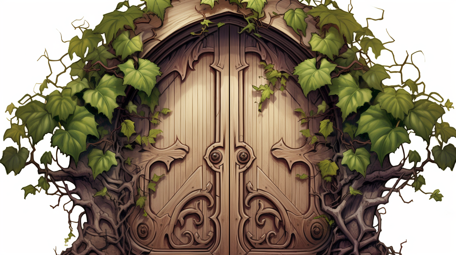 Detailed digital illustration of closed wooden doorways