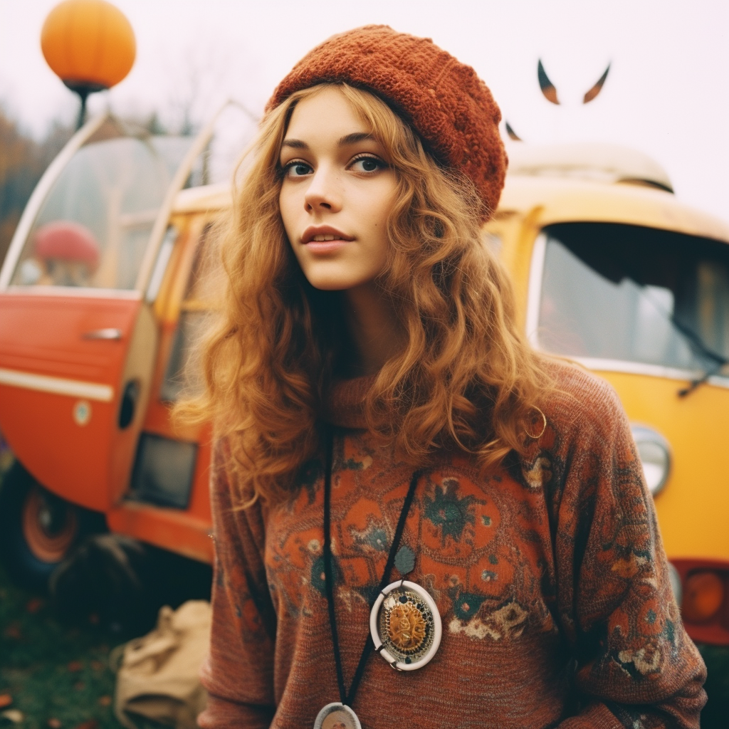 Analog image of a beautiful young hippie woman in Tomorrowland