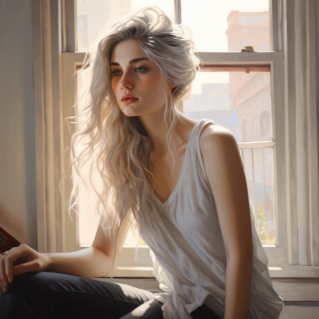 beautiful woman in 1900s apartment with sunlight