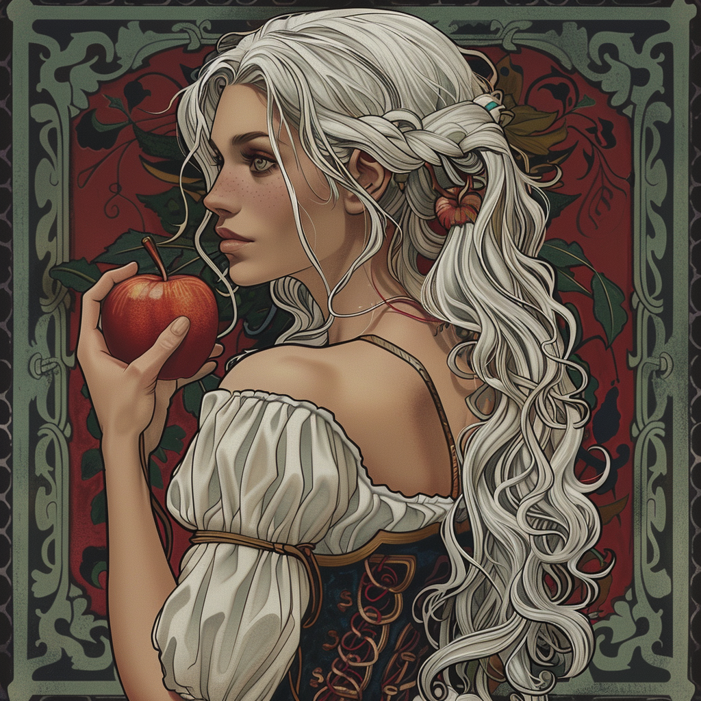 beautiful woman peeling apple art