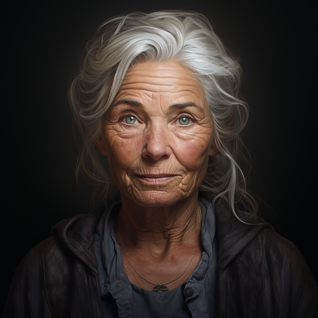 Elegant old woman with blue eyes and gray hair