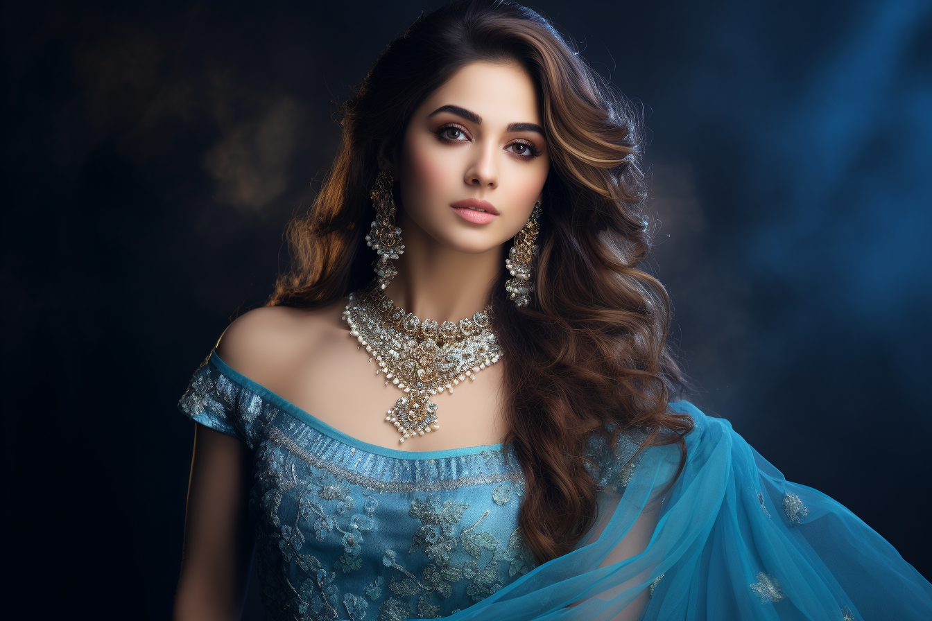 Woman in Blue Lehenga