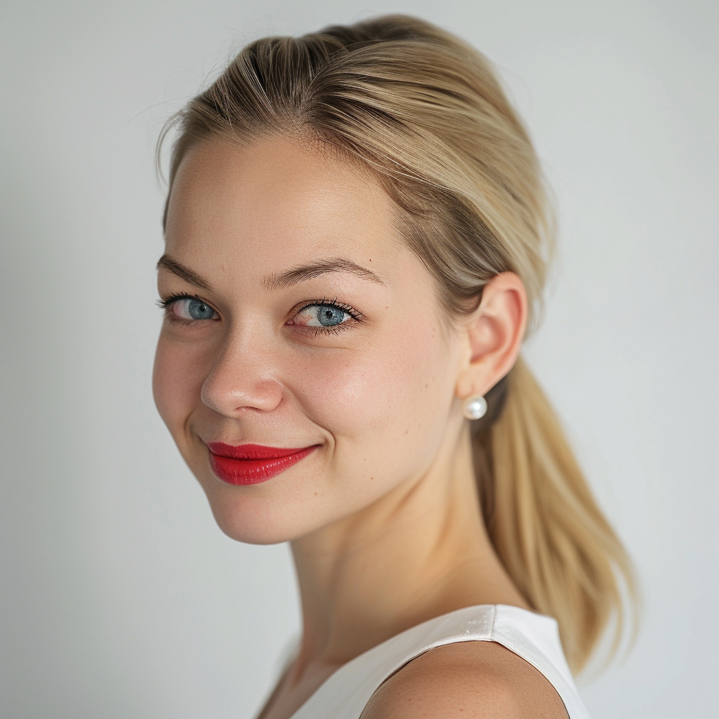 Woman with Pearls and Smiling