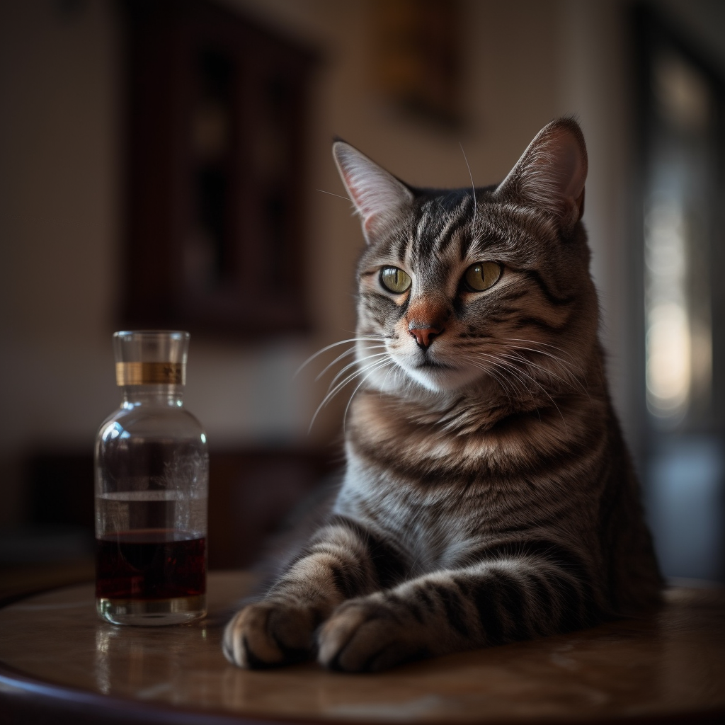 Cat drinking whiskey with style.