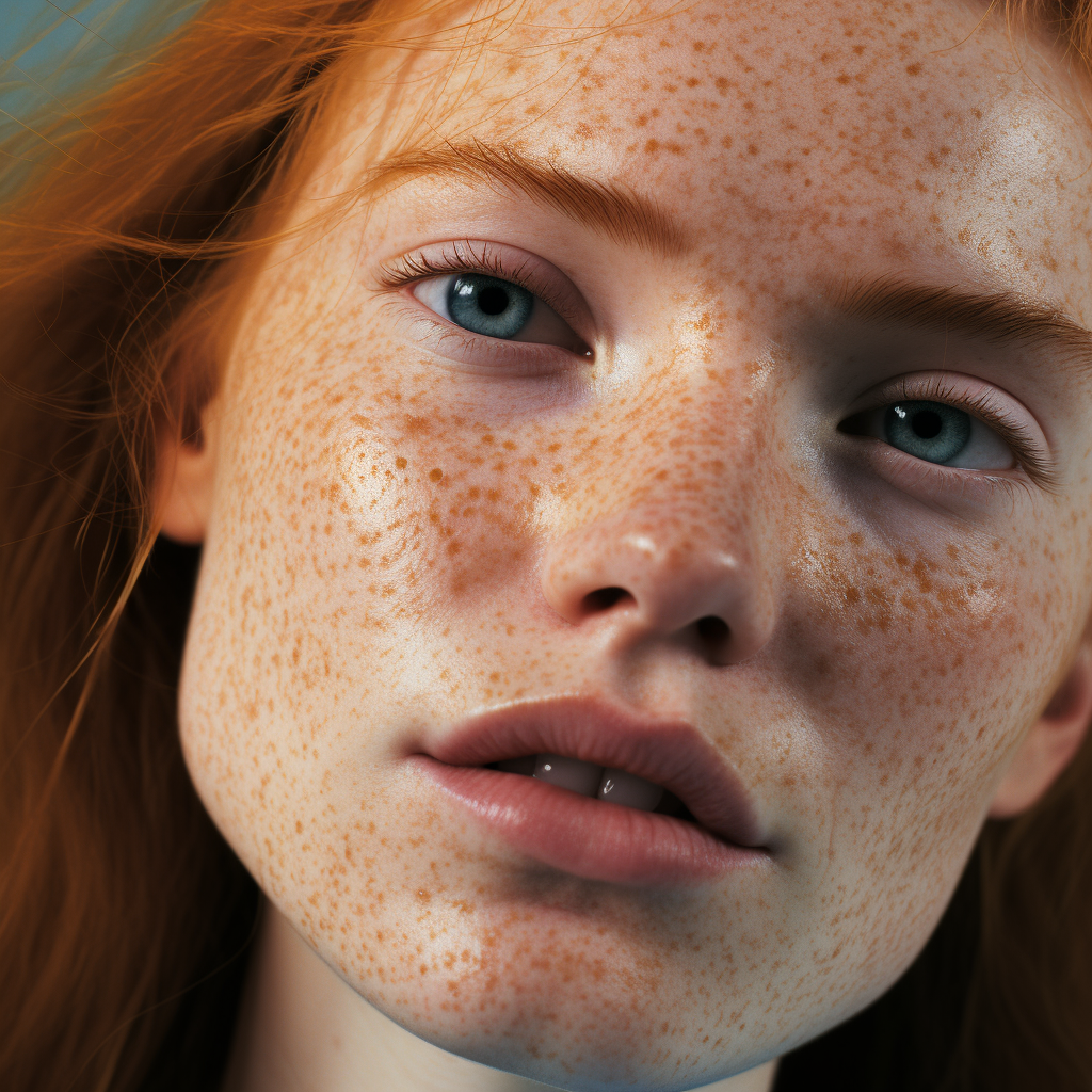 Beautiful model with freckles and open eyes